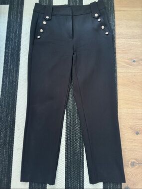 Quince Black Slim Trousers with Gold Buttons
